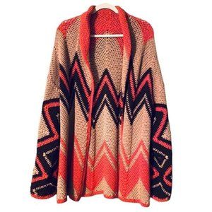 Handmade Crochet Longline Women’s Cardigan Handknit Kimono Size XL Rare